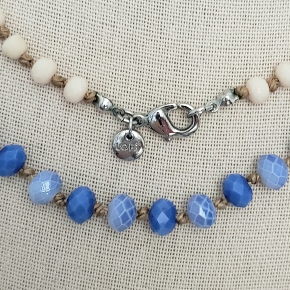 Glass Bead Tri Color Ombré Geometric Beads Long Necklace - Picture 7 of 10